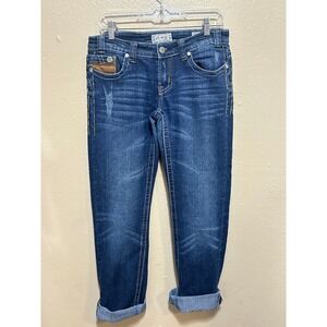 MEK Denim Oaxaca Jeans‎ Womens 28/34 Dark Wash Embellished Pockets Cropped